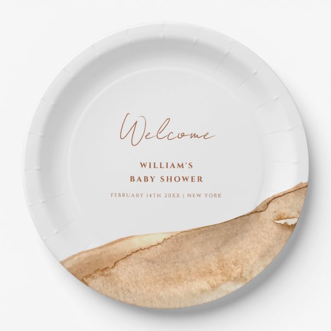 Assiettes En Carton Boho Abstrait Desert Baby shower Bienvenue (Devant)