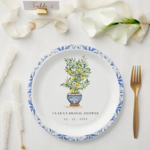 Assiettes En Carton Boho Aquarelle Citron jaune Fête des mariées