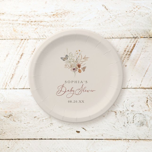 Assiettes En Carton Boho Aquarelle Floral Fleur sauvage Baby shower (Créateur téléchargé)