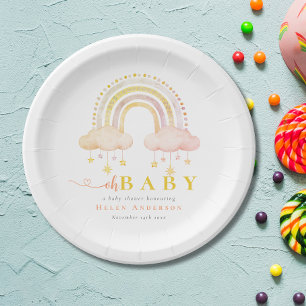 Assiettes En Carton Boho Aquarelle rose arc-en-ciel Baby shower fille