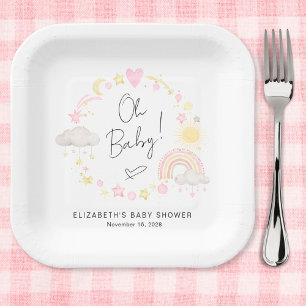 Assiettes En Carton Boho Arc-en-ciel Soleil Aquarelle Bébé Fille Douch