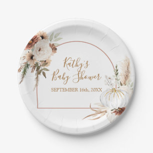 Assiettes En Carton Boho Arch Blanc Citrouille Floral papier