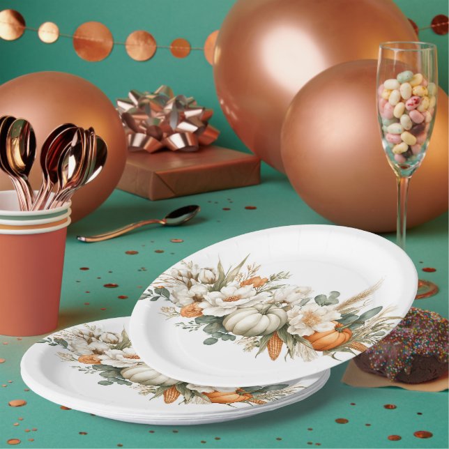 Assiettes En Carton Boho Autumn Floral Arrangement Paper Plate (Multi)