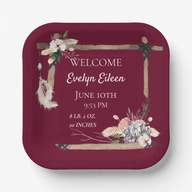 Assiettes En Carton Boho Beautiful Baby Birth Stats (Recto)