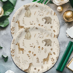 Assiettes En Carton Boho Blanc Beige Jungle Animaux