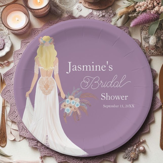 Assiettes En Carton Boho Blonde Épouse De Cheveux Avec Fleurs (Créateur téléchargé)