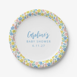 Assiettes En Carton Boho Blue Jaune Ditsy Floral Baby shower personnal