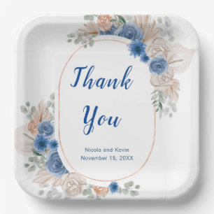 Assiettes En Carton Boho Blue Pampas Grandes