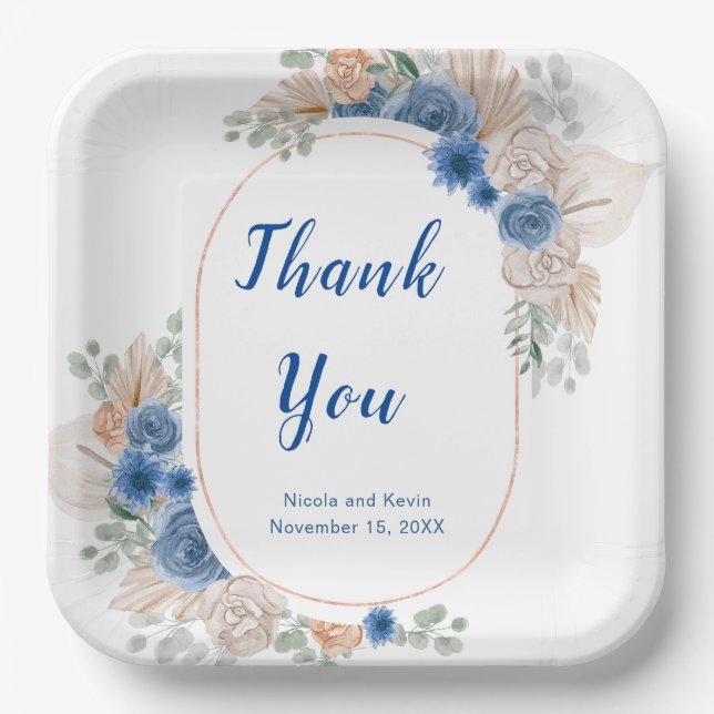 Assiettes En Carton Boho Blue Pampas Grandes (Recto)