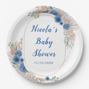 Assiettes En Carton Boho Blue Pampas Grass Baby shower