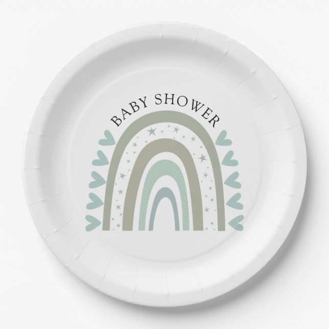 Assiettes En Carton Boho Blue Rainbow Baby Boy Douche (Devant)