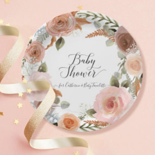 Assiettes En Carton BOHO Blush Floral Aquarelle Baby shower de couronn