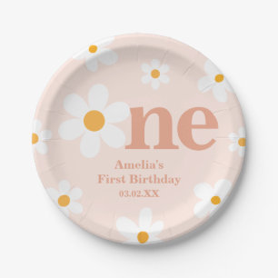Assiettes En Carton Boho Blush Rose Daisy 1er anniversaire