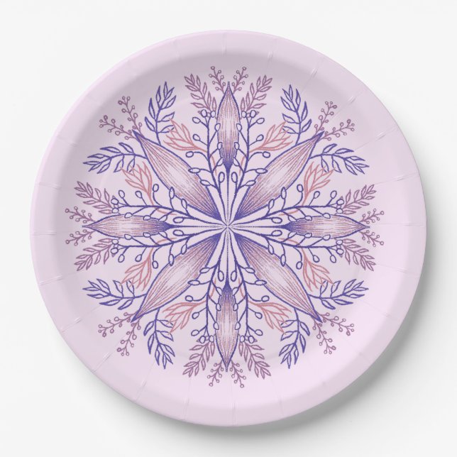 Assiettes En Carton Boho Botanical Purple Imaginaire Fleur Mandala (Devant)