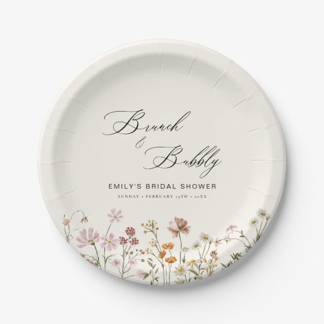 Assiettes En Carton Boho Brunch Fleurs Sauvages & Bulles  Baby Shower  (Devant)