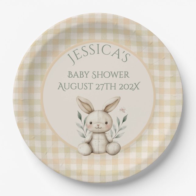 Assiettes En Carton ~Boho Bunny Baby shower neutre (Devant)