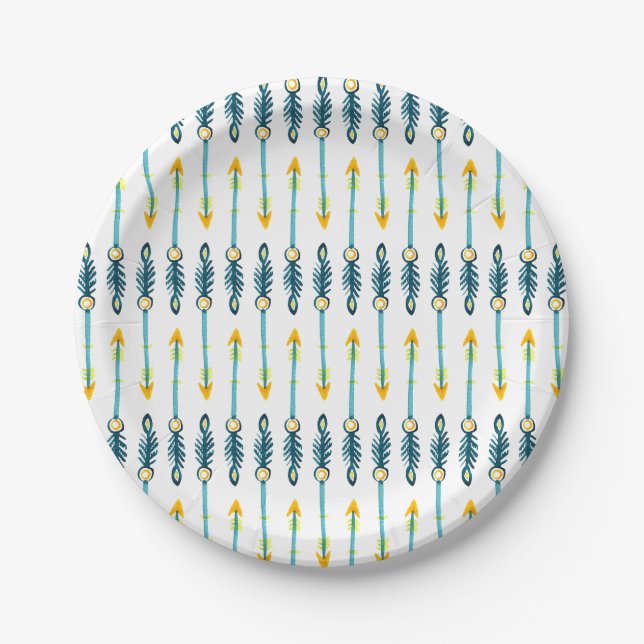 Assiettes En Carton boho chic jaune aquarelle flèches plaques (Devant)