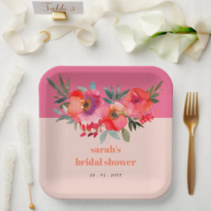 Assiettes En Carton Boho clair Hot rose Orange Fête des mariées Floral