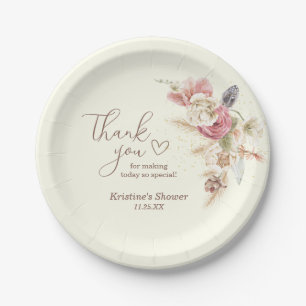 Assiettes En Carton Boho clair Merci Floral Bébé Papier Plaque