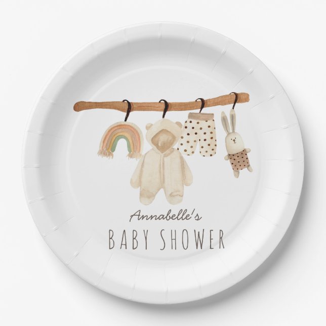 Assiettes En Carton Boho Clothesline Baby shower non sexiste (Devant)