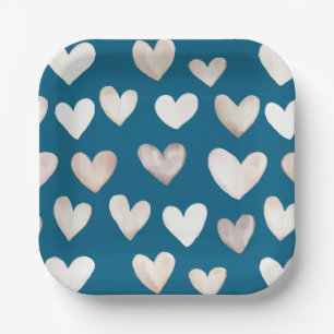 Assiettes En Carton Boho Crème Quirky Beige Coeurs Motif Turquoise