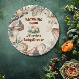 Assiettes En Carton Boho Cute Hatching Bientôt Dinosaur Baby shower