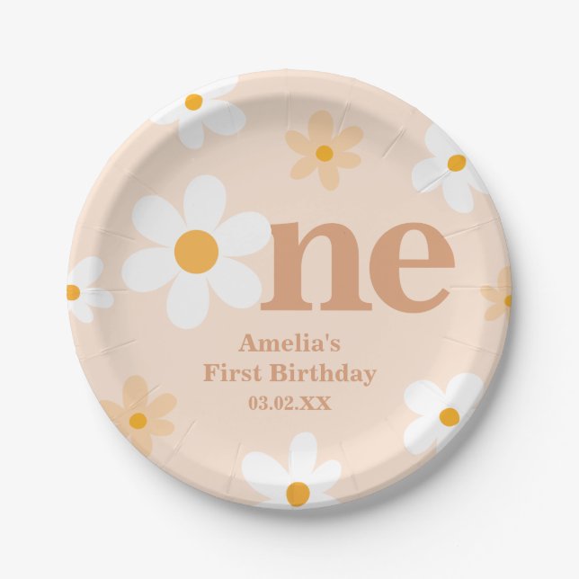 Assiettes En Carton Boho Daisy 1er Anniversaire Girl Party (Devant)