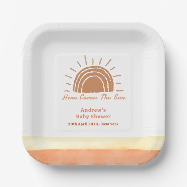 Assiettes En Carton Boho Desert Ici Vient Le Fils Bébé Douche (Recto)