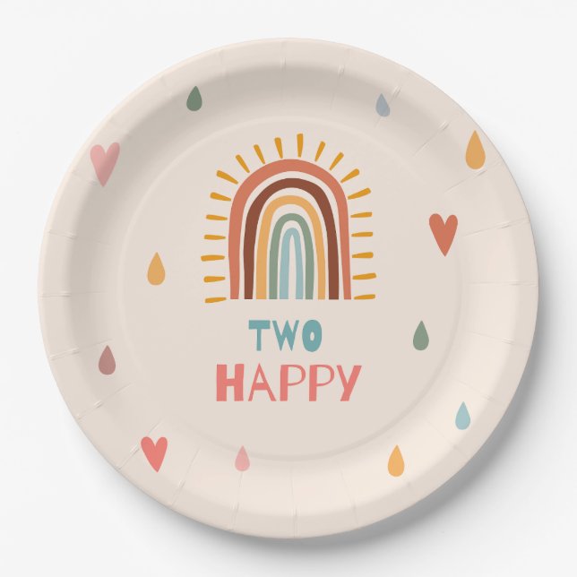 Assiettes En Carton Boho deux secondes Anniversaire Arc-en-ciel (Devant)