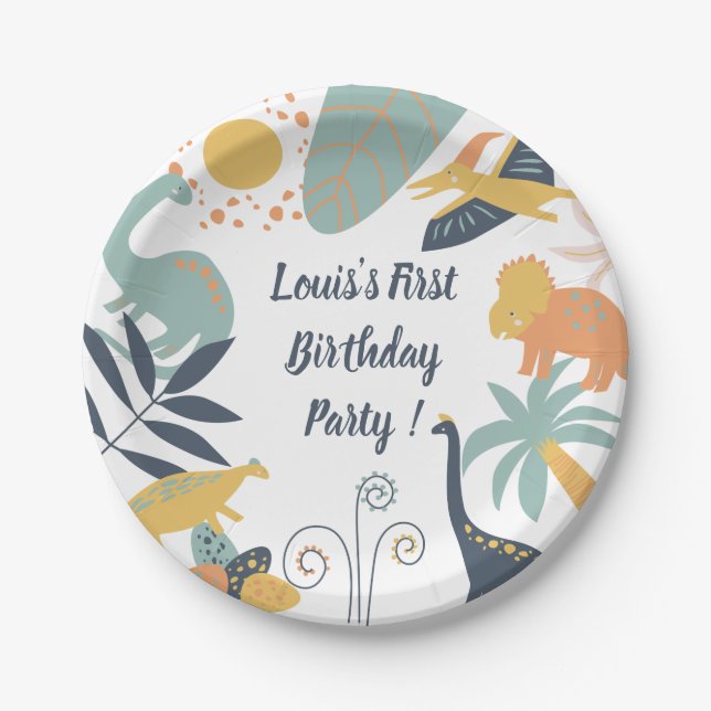 Assiettes En Carton Boho Dinosaur Baby Party (Devant)