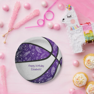 Assiettes En Carton boho doodles violet blanc de basket fête