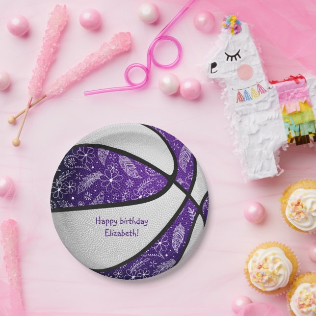 Assiettes En Carton boho doodles violet blanc de basket fête (Fête)