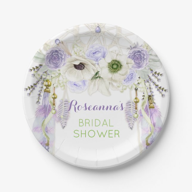 Assiettes En Carton Boho Dream Catcher Plume Tribal Lavender (Devant)