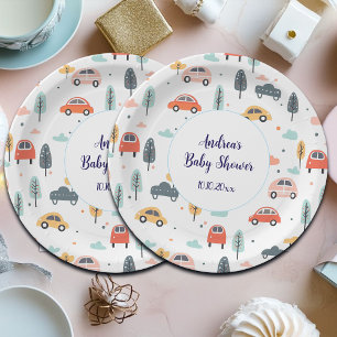 Assiettes En Carton Boho Enfants Voitures, Arbres et Nuages Baby showe
