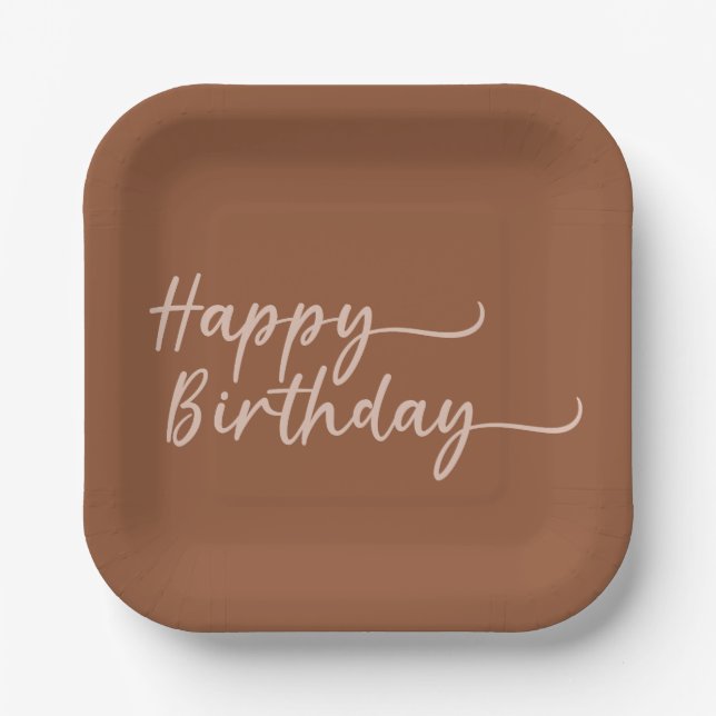 Assiettes En Carton Boho Été Brown Terracotta Branché Joyeux Anniversa (Recto)