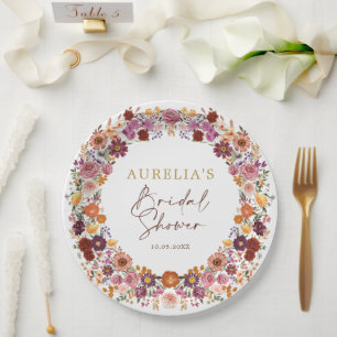 Assiettes En Carton Boho Fall Fleur sauvage Garden Fête des mariées de