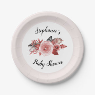 Assiettes En Carton Boho Feathers Baby shower Bourgogne