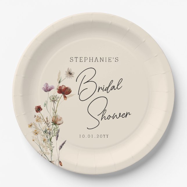 Assiettes En Carton Boho Fête de Mariage Fleur de Champêtre (Devant)