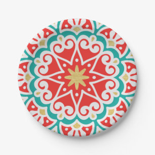 Assiettes En Carton Boho Fiesta géométrique