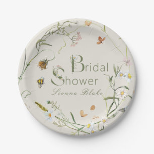 Assiettes En Carton Boho Fleur sauvage Bee Beige Fête des mariées