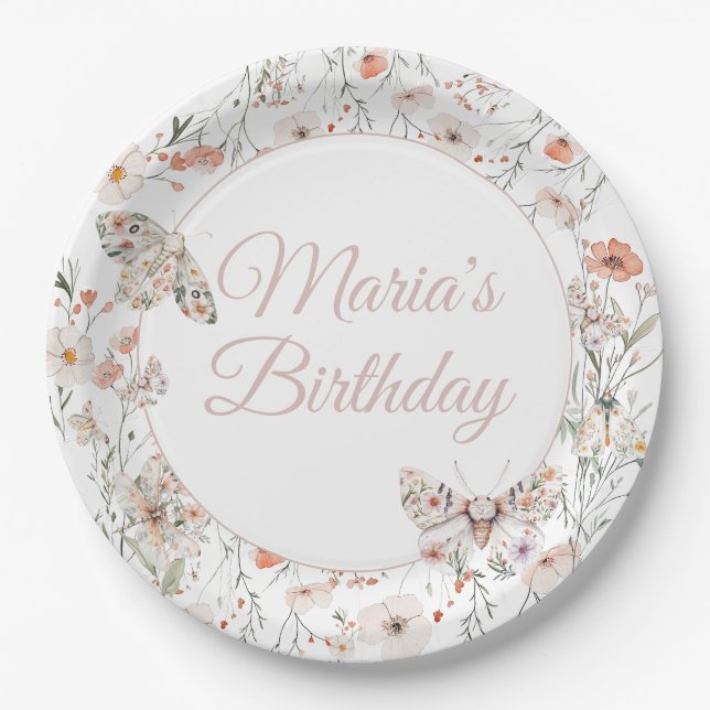 Assiettes En Carton Boho Fleur sauvage Floral Baby Anniversaire (Devant)