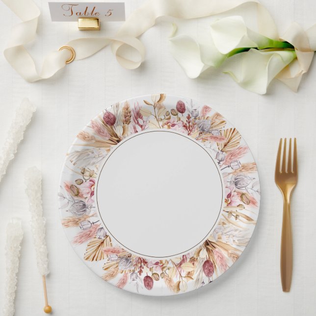 Assiettes En Carton Boho Fleur sauvage Pampas Mariage d'herbe (Mariage)