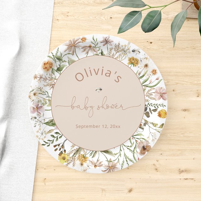 Assiettes En Carton Boho Floral Baby shower moderne (Créateur téléchargé)