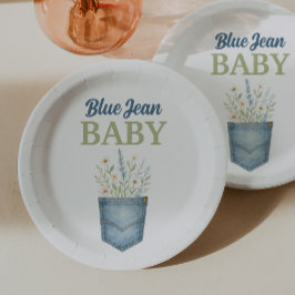 Assiettes En Carton Boho Floral Denim Pocket Blue Jean Baby shower