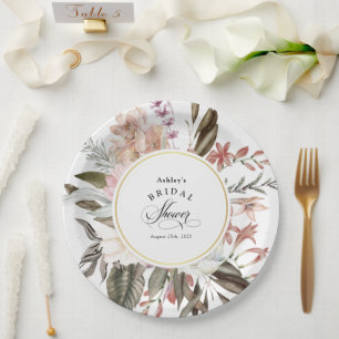 Assiettes En Carton Boho Floral Fantaisie Lavis de Mariage