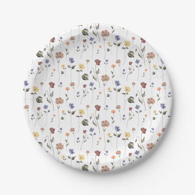 Assiettes En Carton Boho Floral Fleur sauvage | (Devant)