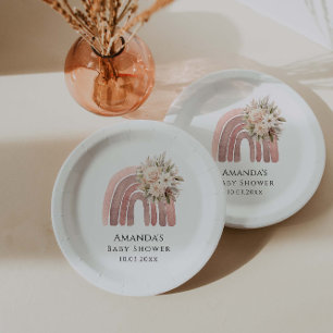 Assiettes En Carton Boho Floral Rainbow Girl Baby shower