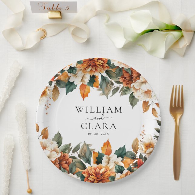 Assiettes En Carton Boho Floral Terracotta Aquarelle Mariage (Mariage)