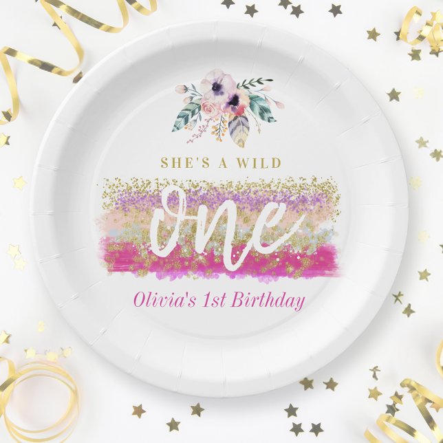 Assiettes En Carton Boho Floral Wild One Girl's First Birthday Party (Créateur téléchargé)