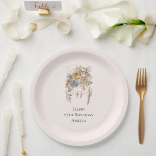Assiettes En Carton Boho Flower Bouquet et Dreamcatcher Anniversaire